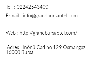 Grand Bursa Hotel iletiim bilgileri